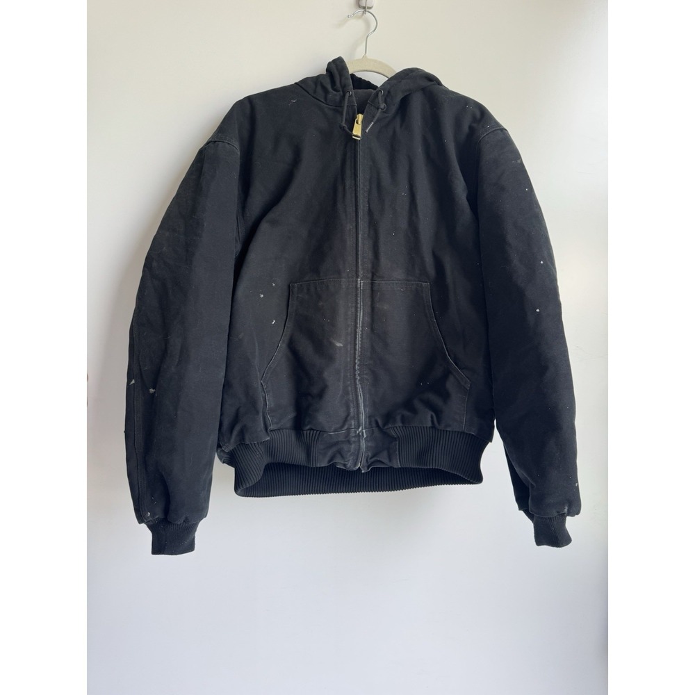 Carhartt J140 Black Duck Active Jacket Distressed Workwear Hooded Mens XL